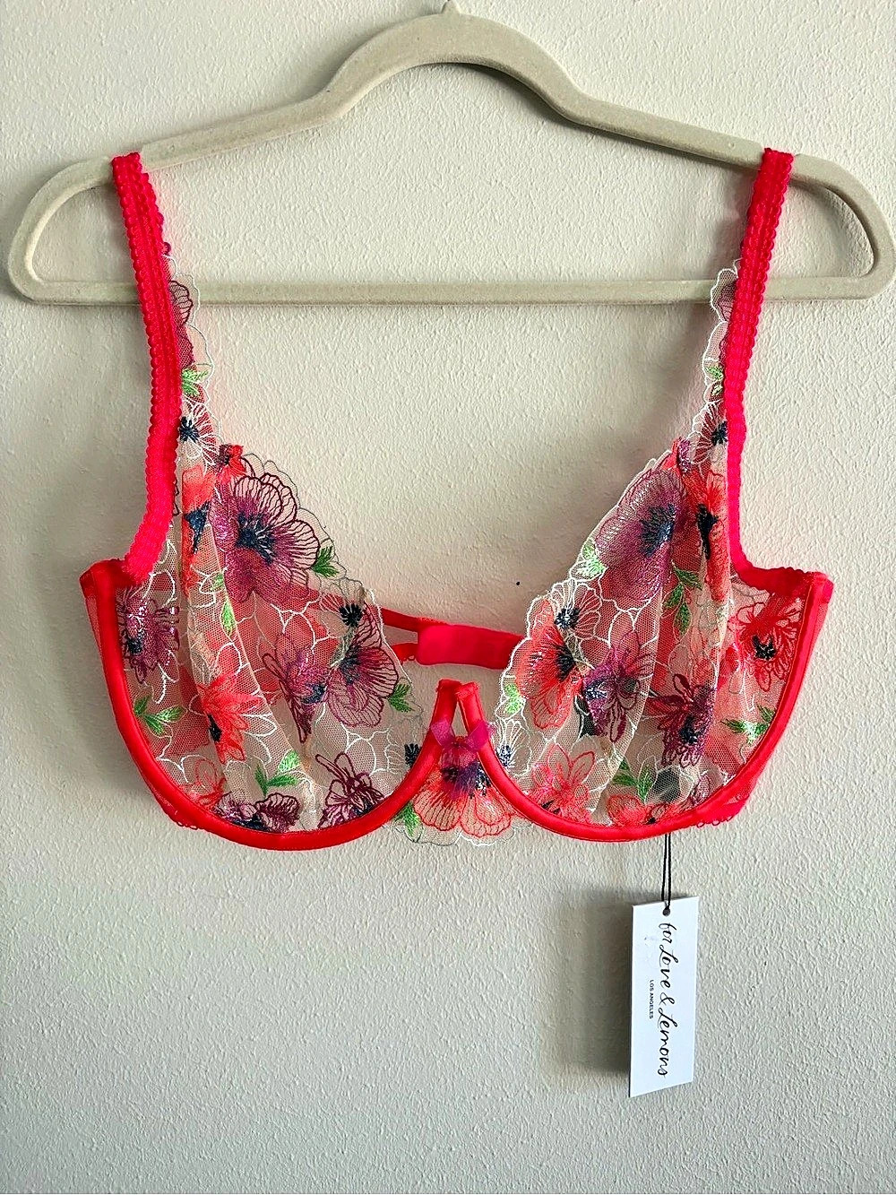 For Love & Lemons Neon Poppy Bra Pink & 38DD